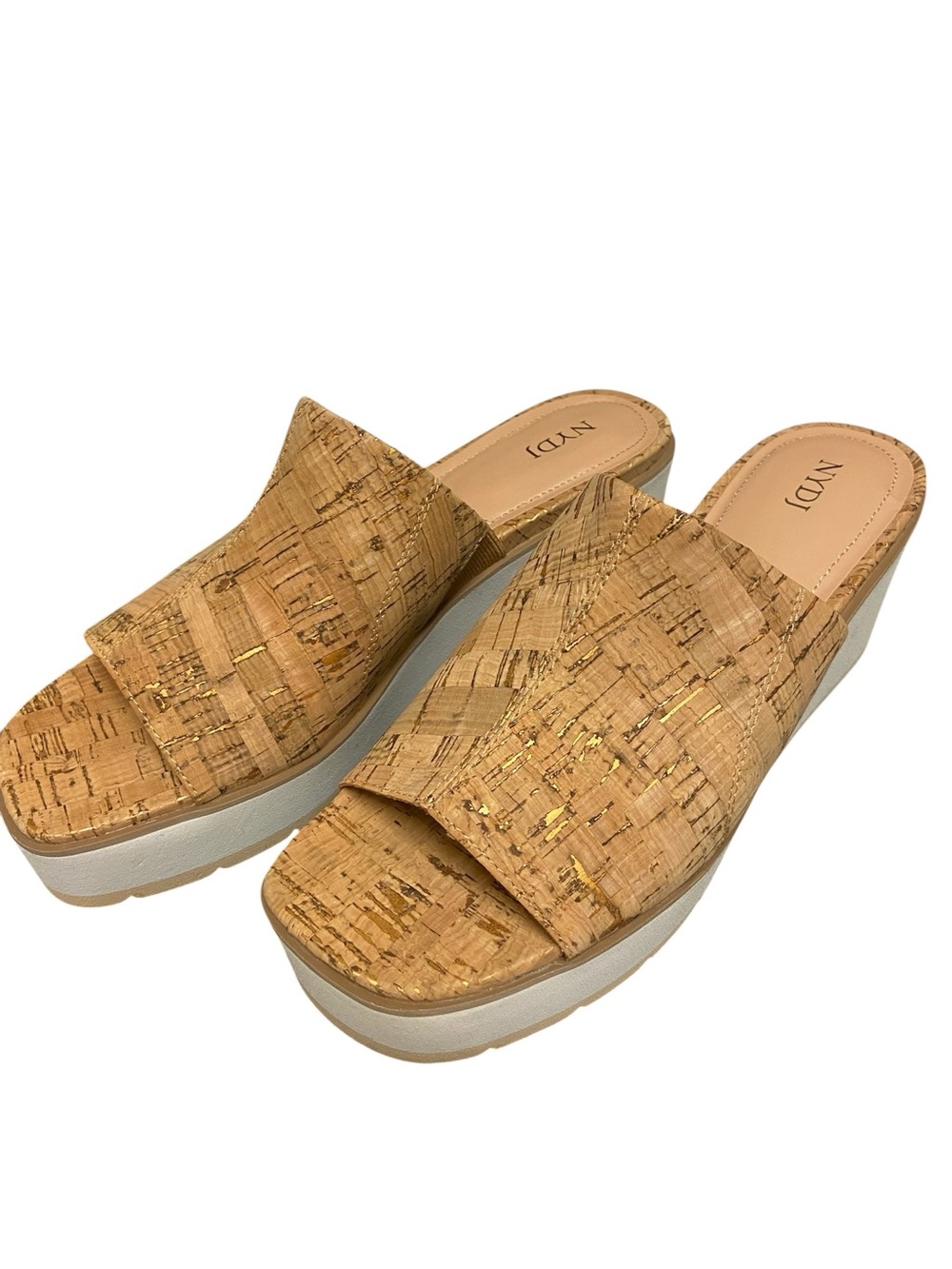 NYDJ Women’s Rysa Cork Slip-On Wedge Sandals Gold Accents Size 9 NWOT Neutral - Picture 13 of 13